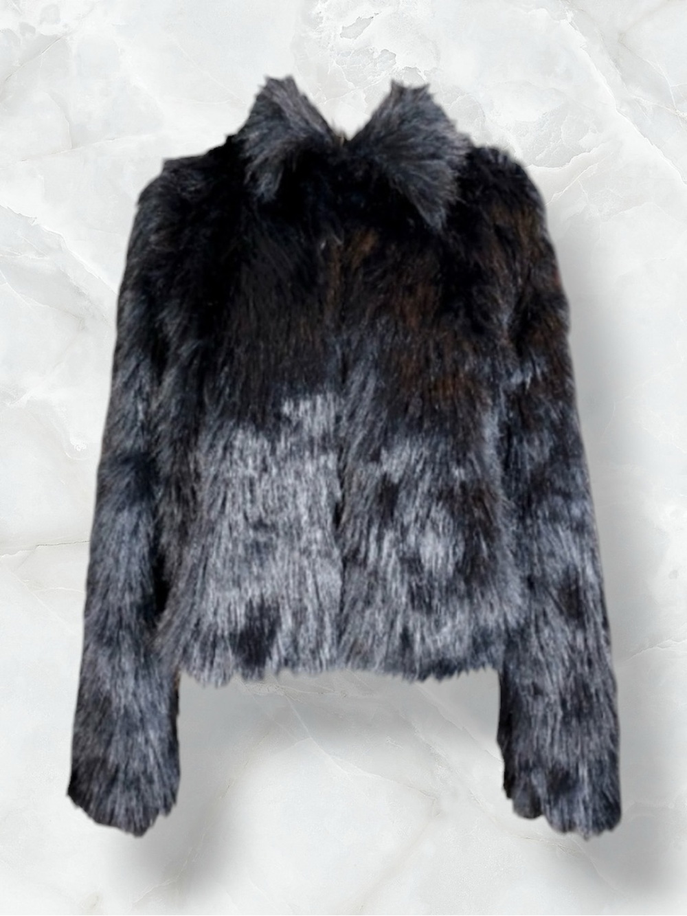 Cider Jacket Black Shaggy Faux Fur Soft Glam Statement Coat Mob Wife M NWT